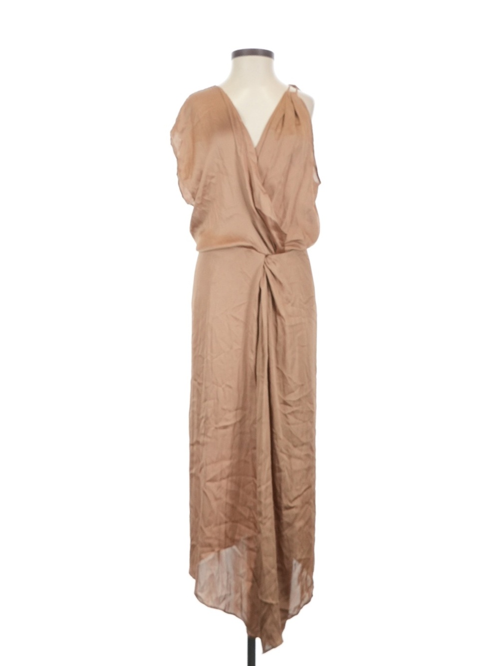 Elegant One-Shoulder Taupe Maxi Dress with Twist Waist